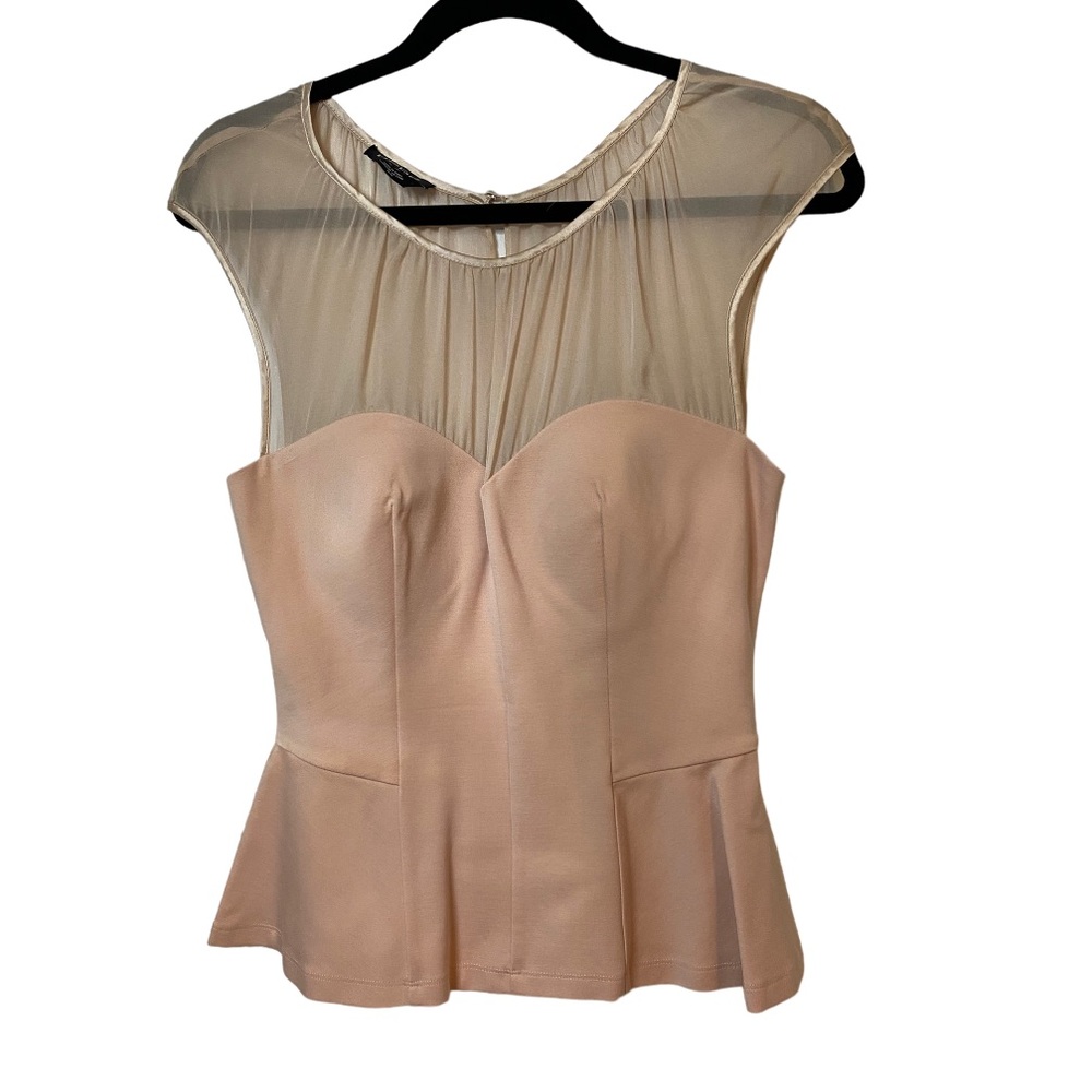 BEBE sheer peplum top size M
